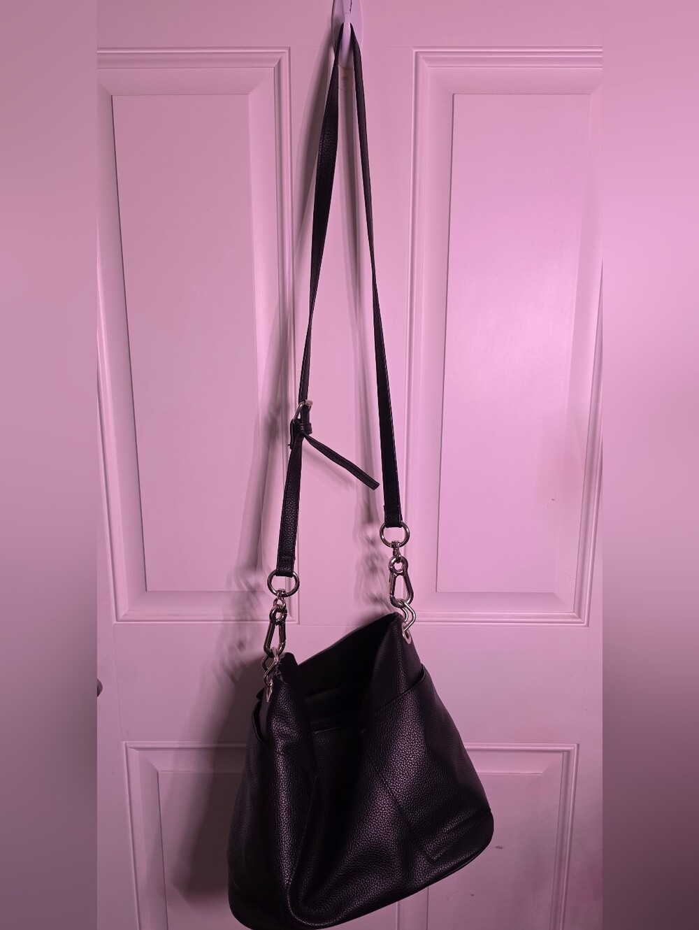 Black Leather Shoulder Bag with Silver Hardware Includes 2 Straps